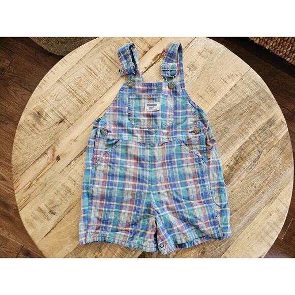 Oshkosh B'Gosh Vintage Plaid Overall Shorts Youth Size 4T 100% Cotton - Picture 1 of 8